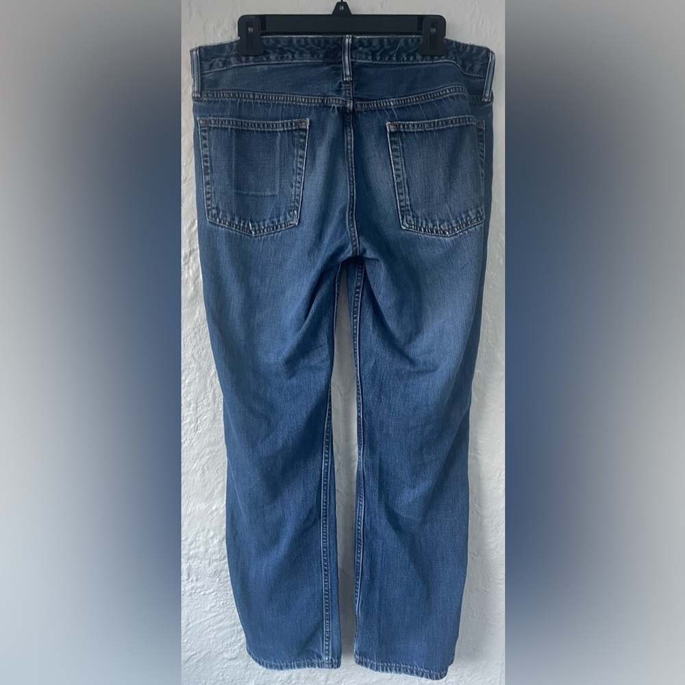 Bonobos mid wash, mid rise straight leg distressed, ripped denim jeans; 33 x 30 - Picture 6 of 7